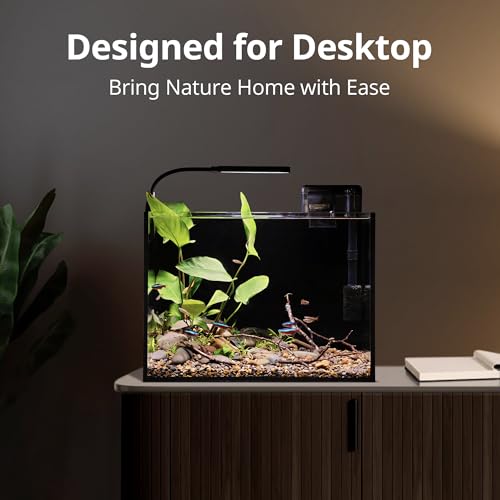 NICREW 2.5 Gallon Nano Nature Aquarium Kit, Ultra-Clear Rimless Desktop Fish Tank with Light and Filter, Perfect for Small Fish, Shrimp, or Betta, Basic Version, Black