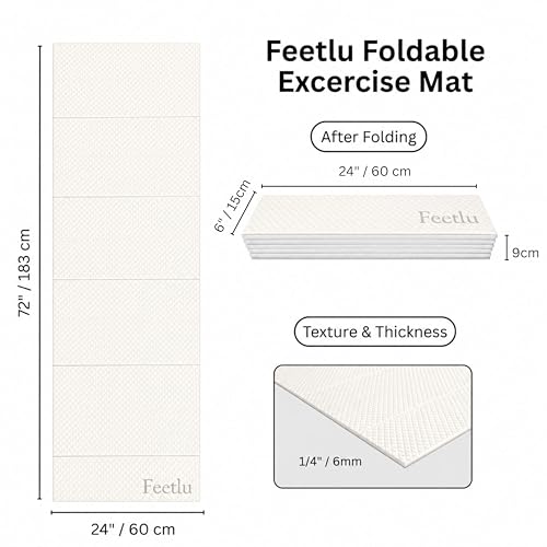Foldable Yoga Mat, 72" x 24", 6/8/10/12mm - color: White, size: 24" x 72" x 1/4"