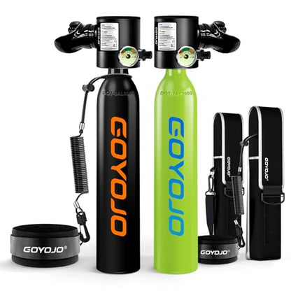GOYOJO Mini Scuba Tank, Portable Diving Lung Air Tank with DOT Certified, Refillable Emergency Backup Pony Bottle for Snorkeling, Underwater Breathing, Training - color: 0.5L Black + Green