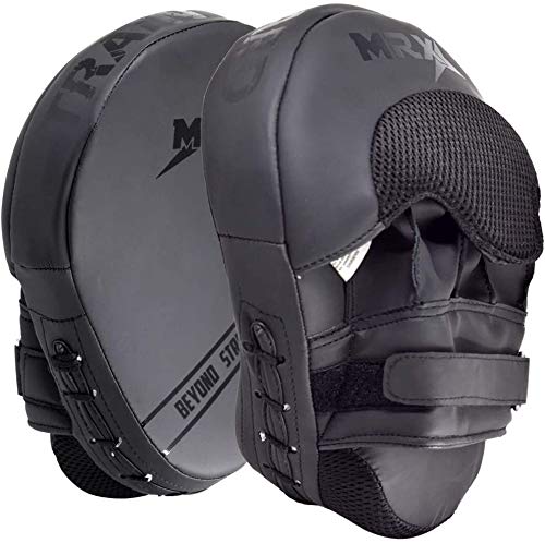 MRX Gel Tech Boxing Hook & Jab Pads MMA Focus Punching Mitts Training Thai Kick Strike Shield Curved Black/White - color: Black