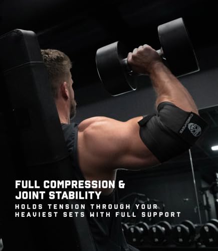 Gymreapers Weightlifting Elbow Wraps (1 Pair) - Flexible 40'' Elbow Compression Strap & Joint Support Brace - for Bench Press, Powerlifting, and Pressing - color: Black
