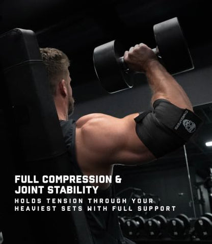 Gymreapers Weightlifting Elbow Wraps (1 Pair) - Flexible 40'' Elbow Compression Strap & Joint Support Brace - for Bench Press, Powerlifting, and Pressing - color: Black