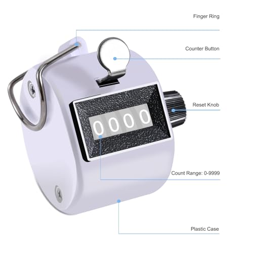 TESEAS Clicker Counter Handheld Tally Counter 4-Digit Number Counter, 2 Pack Hand Mechanical Counters Clickers Pitch Umpire Click Counter for Coaching, Knitting, People, Lap, Fishing, Golf, - color: Pink White