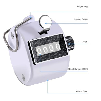 TESEAS Clicker Counter Handheld Tally Counter 4-Digit Number Counter, 2 Pack Hand Mechanical Counters Clickers Pitch Umpire Click Counter for Coaching, Knitting, People, Lap, Fishing, Golf, - color: Pink White