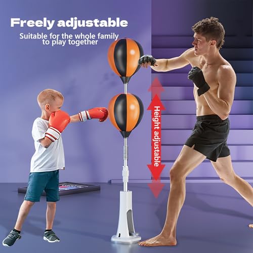 Speed Punch Ball with Stand Boxing Reflex Ball Punching Bag with Gloves Adjustable Height 130~150cm Boxing Bar Training Kit for Adults, Teens & Kids