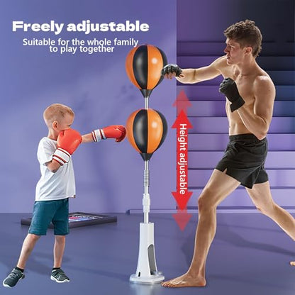 Speed Punch Ball with Stand Boxing Reflex Ball Punching Bag with Gloves Adjustable Height 130~150cm Boxing Bar Training Kit for Adults, Teens & Kids