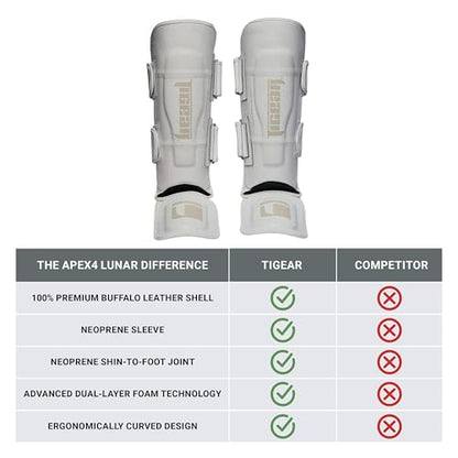 Tigear APEX4 Lunar - Martial Arts Shin Guards | Muay Thai, MMA, Kickboxing & Sparring | 100% Buffalo Leather