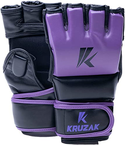 Kruzak MMA Gloves, Half-Finger Boxing Mitts with Hand Wraps - color: Purple, size: Large-X-Large