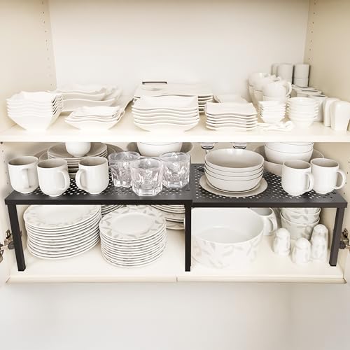 Simple Houseware Expandable Stackable Cabinet and Counter Shelf Organizer with Steel Surface, 9" D x 12.75" W x 5.9" H, Bronze - color: Bronze