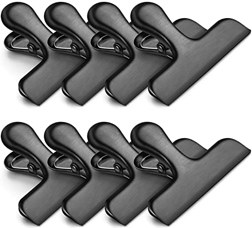 Bag Clips, Heavy Duty Stainless Steel Chip Clips, 8 Pack Food Bags Clamp Great for Kitchen Office to Seal Coffee Bags, Paper Sheets - Pack of 8 - color: Black, size: Set of 8