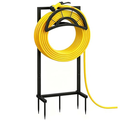Garden Hose Holder with 5 Prongs, Heavy Duty Water Hose Holder Stand, Holds 150ft Hose, Metal Water Hose Holder for Outside, Yard, Lawn, Patio, Black TCJ91BB