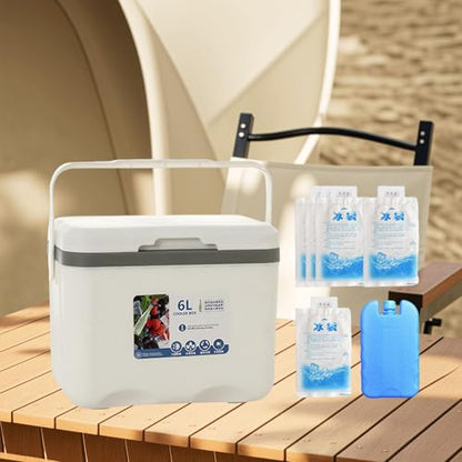 Menolana Camping Cooler, Ice Box Chest, for Freeze/Hot Food 6 L with Ice Pack Cold Storage Case for Yard Camping Beach Hiking Fishing - color: White