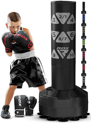 RDX Kids Freestanding Punching Bag & Cover, 4FT Heavy Duty Junior Ronin Target Pedestal Bag Set Suction Cup Stand Base Free Standing Kickboxing MMA Boxing Muay Thai Karate Home Gym Workout - color: SILVER