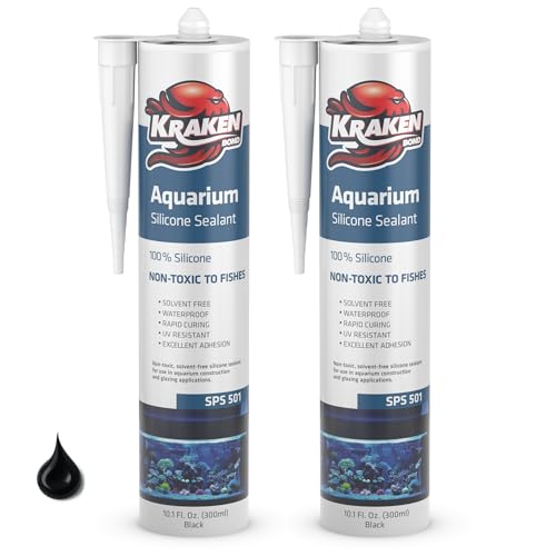 Kraken Bond Black Aquarium Silicone Sealant - (2x10.1 fl. oz.) 100% Waterproof Aquarium Safe Silicone, Non-Toxic Fish Tank Safe Sealant, Fast Curing and Strong Adhesion, 2 Pack - color: Black, size: 2 Pack