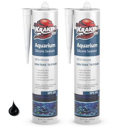 Kraken Bond Black Aquarium Silicone Sealant - (2x10.1 fl. oz.) 100% Waterproof Aquarium Safe Silicone, Non-Toxic Fish Tank Safe Sealant, Fast Curing and Strong Adhesion, 2 Pack - color: Black, size: 2 Pack