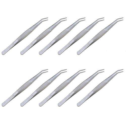 10-Piece Stainless Steel Tweezers Set for Crafts, Curved Serrated Tip Multi-Purpose Sewing Machine Tweezers (Silver)