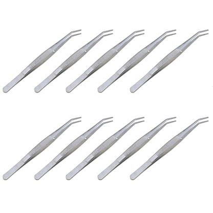 10-Piece Stainless Steel Tweezers Set for Crafts, Curved Serrated Tip Multi-Purpose Sewing Machine Tweezers (Silver)