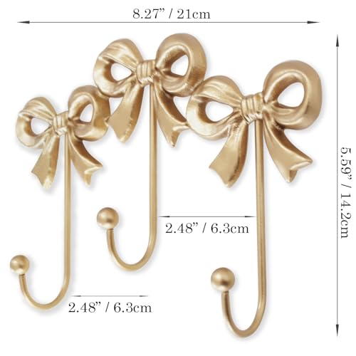 Small Gold Bow Wall Hook,Gold Cast Iron Hook,Size:8.27x5.59 inches - size: Triple bow hooks(8.27x5.59 inches)