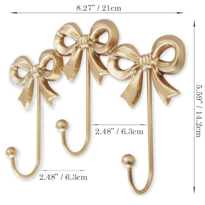 Small Gold Bow Wall Hook,Gold Cast Iron Hook,Size:8.27x5.59 inches - size: Triple bow hooks(8.27x5.59 inches)