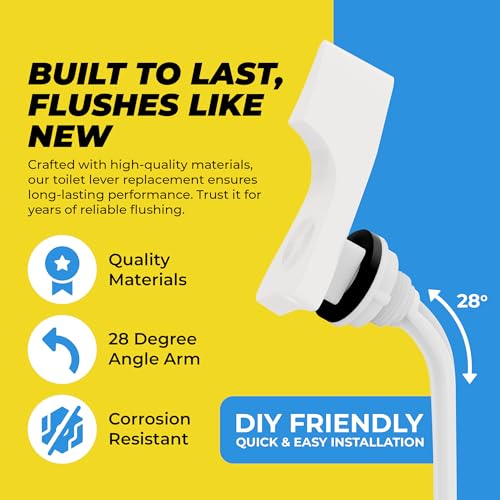 Qualihome Toilet Tank Flush Lever Replacement for American Standard (28 Degree Angle Arm, White) - style: 28 Degree Angle Arm, White