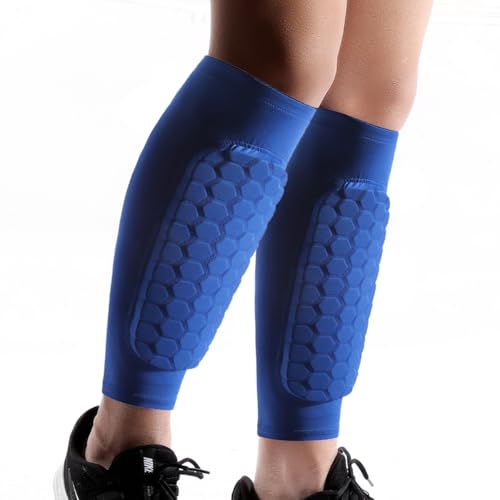 2 Pack Soccer Shin Guards Soccer Adult Kids, Anti-Collision Soccer Shin Guards for Kids Soccer Shin Pad with Honeycomb Pads, Shin Defender Shin Guard Sleeves - color: Blue, size: Medium
