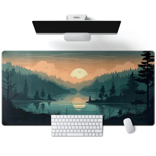 Sunset Lake Desk Mat Scenic Forest Large Mouse Pad Extended Gaming Mousepad XXL Green Pine Color Mountain Nature Keyboard Pad Sunset Mountains Landscape Big Mouse Mat Desk Decor 31.5x15.7 in - color: Sunset Lake