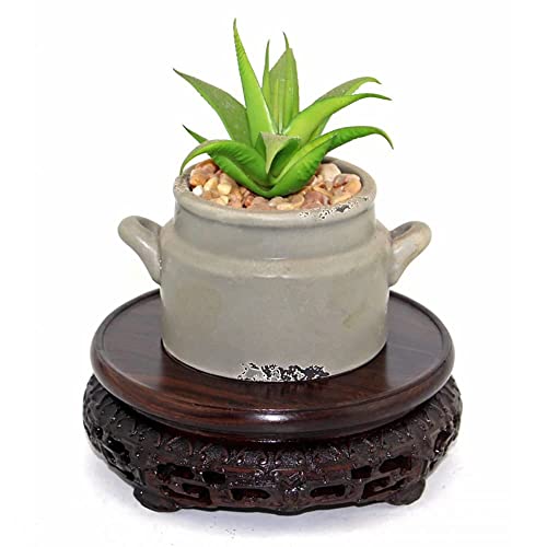 GOLDY&WENDY Round Solid Wood Brown Rosewood Base Butterfly Carving Craft Pedestal Stand(3.1''Inside Diameter)