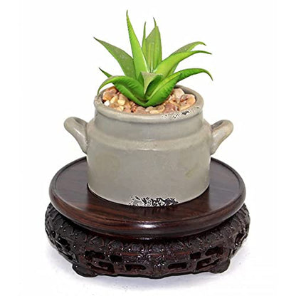 GOLDY&WENDY Round Solid Wood Brown Rosewood Base Butterfly Carving Craft Pedestal Stand(3.1''Inside Diameter)