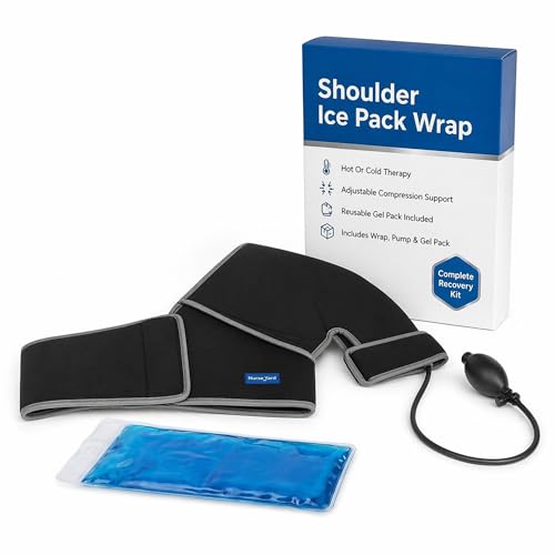 Nurse Yard Shoulder Large Ice Pack Wrap with Pump, Adjustable Compression Brace for Men and Women, Reusable Hot and Cold Therapy Wrap, Cooling Compression Support