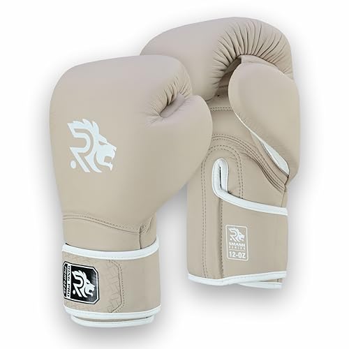 Ring Pro Leather Boxing Gloves with Strap – Premium for Training, Sparring, MMA, Kickboxing, Muay Thai (Unisex) - color: Skin, size: 12 oz