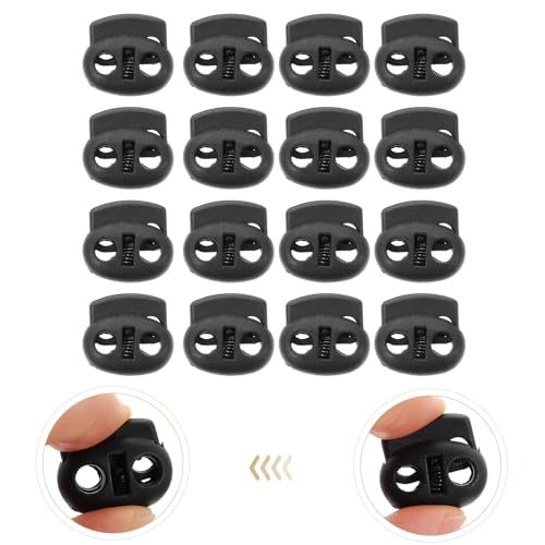 DOITOOL 200 Pcs Black Double Hole Spring Cord Locks Adjustable Drawstring Toggles Replacement Bungee Rope Cord Stopper for DIY Crafts Bags Backpacks