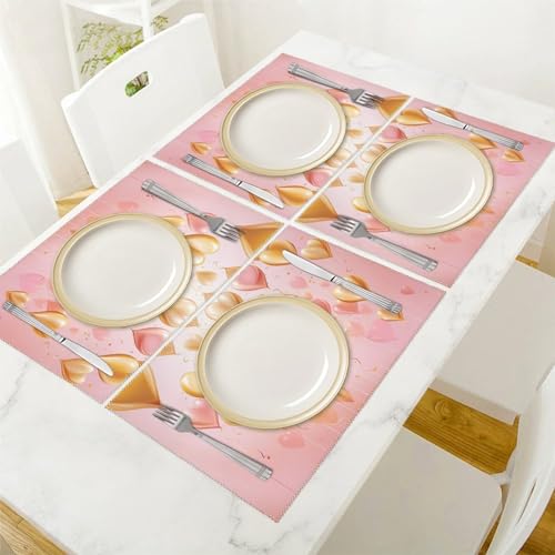 Placemat Set of 4 Washable Place Mats Heat Resistant Golden Heart in The Sky Table Mats for Kitchen Non-Slip Placemats Wipeable Desktop Protection Mat for Dining Table, 30x45cm - color: Golden Heart in the Sky