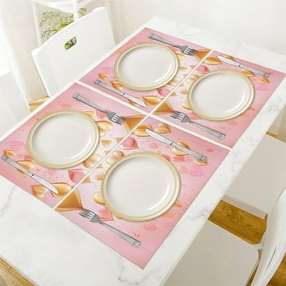 Placemat Set of 4 Washable Place Mats Heat Resistant Golden Heart in The Sky Table Mats for Kitchen Non-Slip Placemats Wipeable Desktop Protection Mat for Dining Table, 30x45cm - color: Golden Heart in the Sky