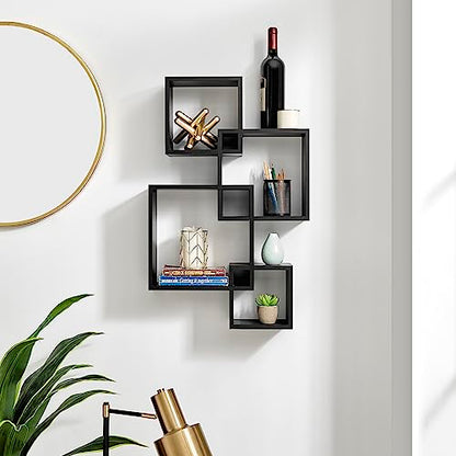 Danya B. Blocchetto Intersecting Cubes Wall Shelf Unit - Horizontal or Vertical - Black