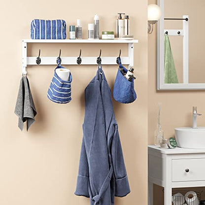 AMBIRD Coat Rack Wall Mount with Shelf, 28.9 Inches Coat Hooks Wall Mounted with 5 Hooks, Hat Wall Hooks for Hanging in Entryway, Living Room, Bathroom, Bedroom (White, 28.9 * 4.5 inches) - color: White, size: 5 Hooks 28.9" L