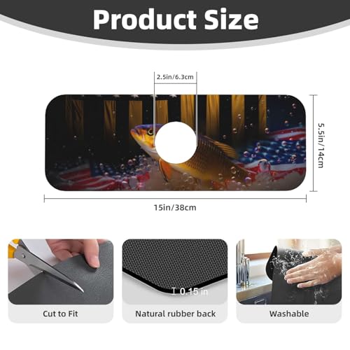 Wood American Flag Fish Kitchen sink faucet pad, strong water absorption, anti slip, easy to clean, very suitable for splash and drip prevention, suitable for kitchens and bathrooms