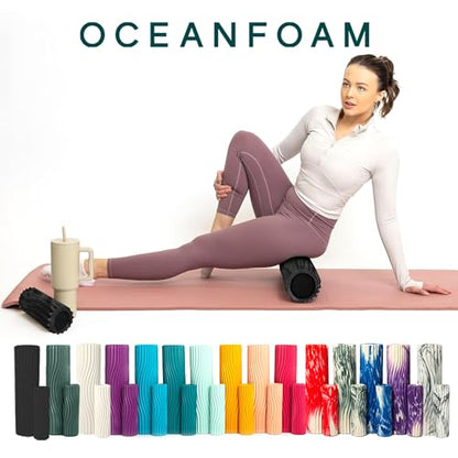 Oceanfoam Ripple Travel Foam Roller (11" x 3.35") Firm Mini Foam Roller for Physical Therapy, Deep Tissue Massage, Back Pain - High Density, Wave Textured - Yoga, Exercise (Black & Charcoal Marbled) - color: Black & Charcoal Marbled