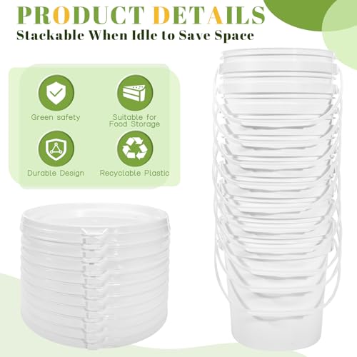 10 Pack 0.9 Gallon White Plastic Buckets with Lids and Handles –Portable Storage Containers for Dry Food, Paint, Camping, Fishing Supplies