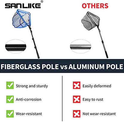 SANLIKE Fishing Net Folding Landing Net with Extra Long Telescoping Pole Handle, 37-98.4inch Rubber Coated Fishing Net for Easy Catch Release, Fish Net for Kids and Adults, 98.4"/ 71"/ 50.4"/ 43"/ 37" - size: 29.9-43"