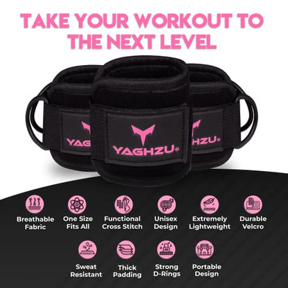 Adjustable Gym Ankle Straps for Cable Machines Women & Men, Glute Kickbacks - color: Black and Pink, size: Single