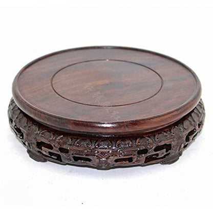 GOLDY&WENDY Round Solid Wood Brown Rosewood Base Butterfly Carving Craft Pedestal Stand(3.1''Inside Diameter)