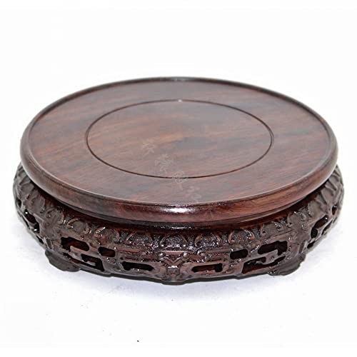 GOLDY&WENDY Round Solid Wood Brown Rosewood Base Butterfly Carving Craft Pedestal Stand(3.1''Inside Diameter)