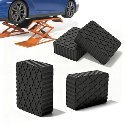4pcs Solid Rubber Auto Lift Pads, Heavy Duty Car Lift Blocks 6-1/3" x 4-3/4" x 2", Universal Anti-Skid Rubber Spacer Blocks for Car Lift, Jacks and Racks, 3000 LBS Capacity for Each Pad