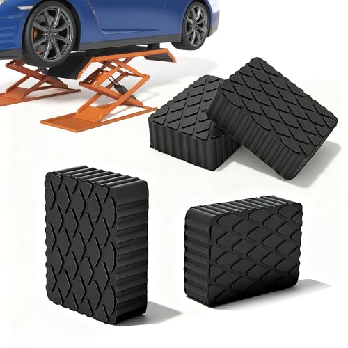 4pcs Solid Rubber Auto Lift Pads, Heavy Duty Car Lift Blocks 6-1/3" x 4-3/4" x 2", Universal Anti-Skid Rubber Spacer Blocks for Car Lift, Jacks and Racks, 3000 LBS Capacity for Each Pad