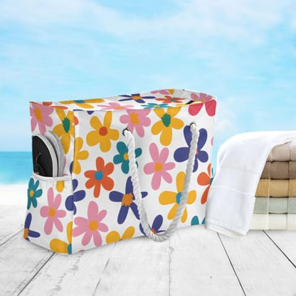 senya Large Beach Bags Totes Canvas Tote Shoulder Bag Soft Wave Water Resistant Bags for Gym Travel Daily Ocean - color: Colorful Flower