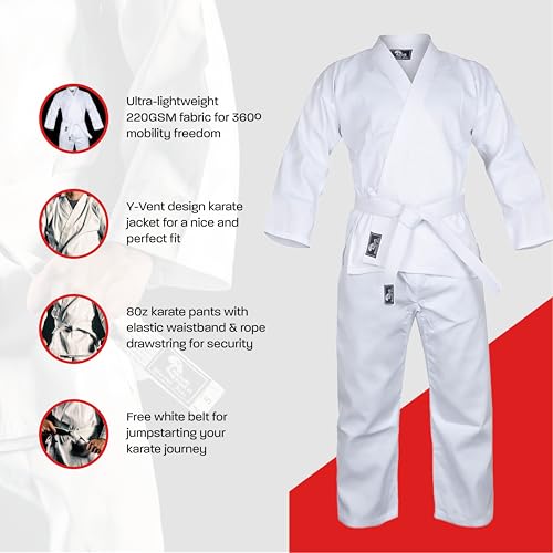 Karate Uniform for Kids & Adults Lightweight Student Karate Gi Martial Arts Uniform with Belt - size: 1 (4'6'' / 90lbs)