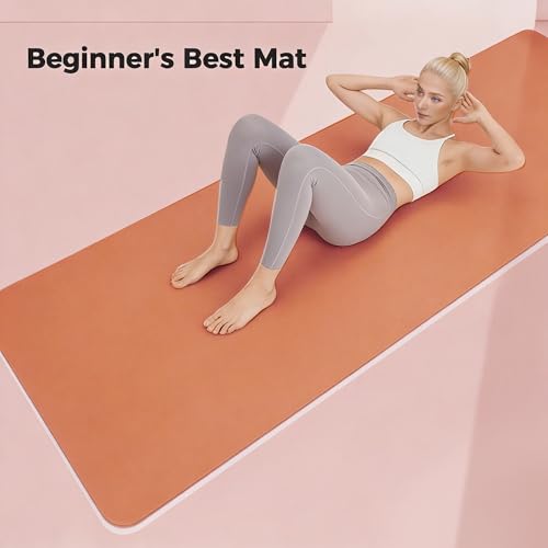 Keep 72" x 24" TPE Yoga Mat Non Slip, 1/4 Inch (6mm) Exercise Mat for Home Workout, Gym, Yoga, Pilates & Stretching with Carrying Strap, Oat White - color: Orange