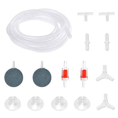 Aquarium Air Pump Accessories - 7 Feet Airline Tubing Standard with Air Stone Disc, Check Valves, Suction Cups and Connectors for Nano Air Pumps Small Buckets and Fish Tank