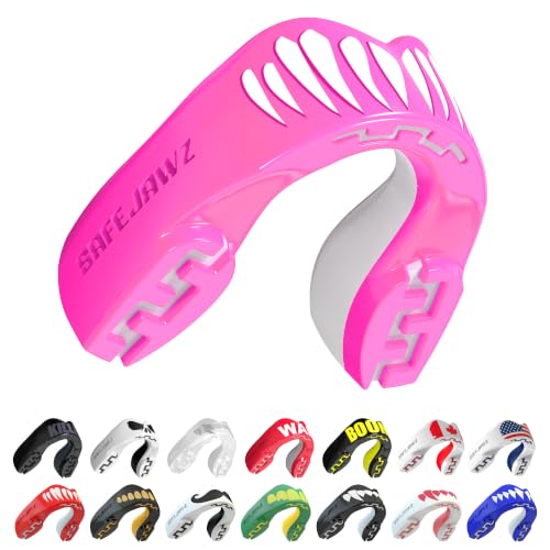 SAFEJAWZ Pink Viper Mouth Guard, Adult Dual Layer Mouthguard with Case - color: Pink Viper, size: Adult (12+)