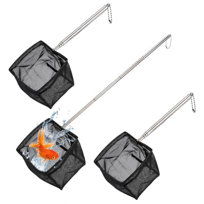 3 Pcs Fish Net for Fish Tank, 3 Inch Fine Mesh Aquarium Net with 5.3-15.7 Inch Stainless Steel Long Handle, Fine Mesh Nylon Fishing Nets for Fish Shrimp Tank, Pond, Creek
